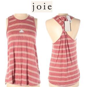 NWT Joie Pink Strip Hanger Embroidered and Ruched Detailed Tank Top
